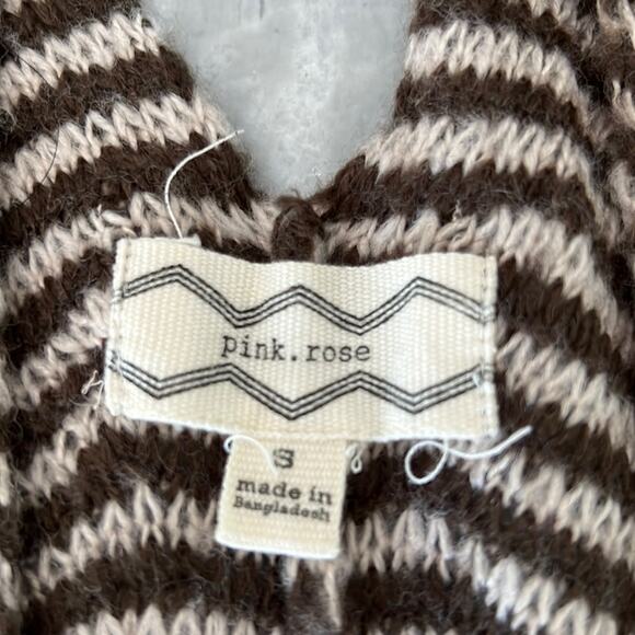 Pink Rose Brown and Cream Striped Open Front Cardigan Sweater Woman's Size Small - Picture 5 of 10